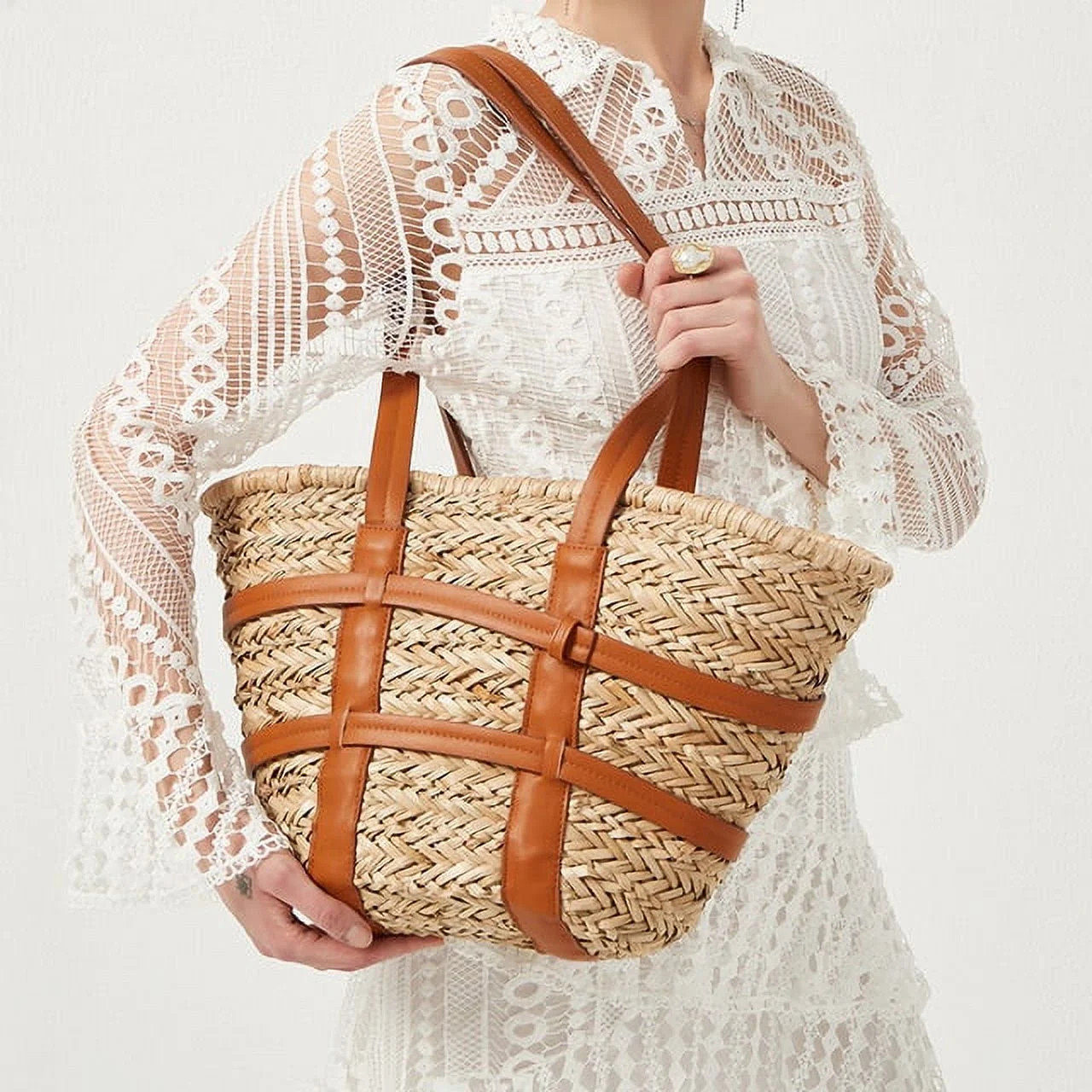 Municipal Fashion Large Rattan Basket Bag Designer Wicker Women Shoulder Bags Luxury Straw Handba... | Walmart (US)