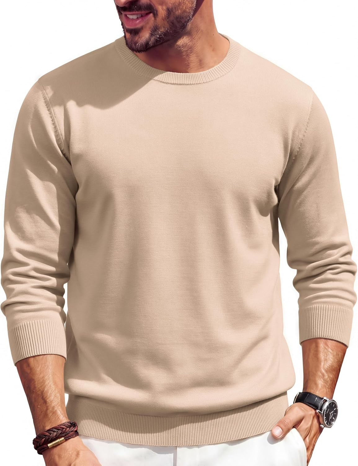 COOFANDY Mens Crewneck Sweater Casual Knit Long Sleeve Lightweight Pullover | Amazon (US)
