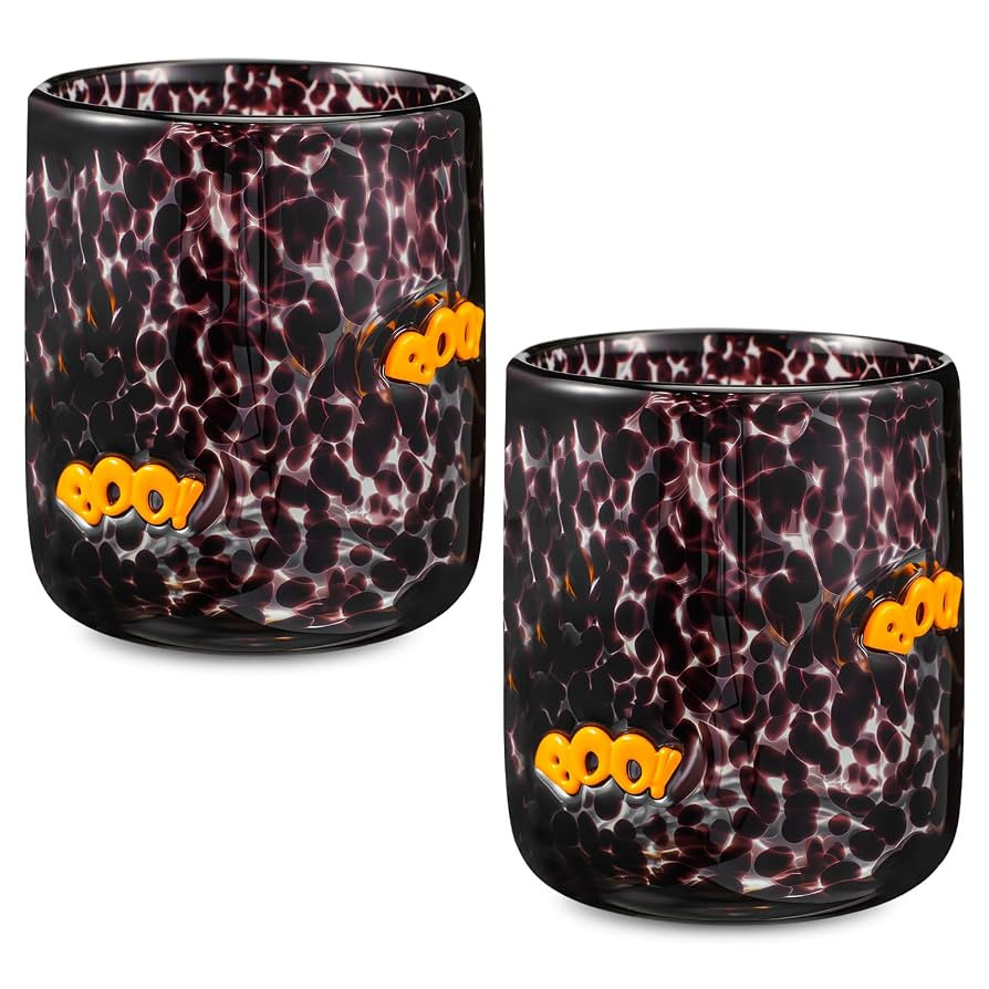 Roshtia 2 Pcs Halloween Icon Glass Cups - 14oz Orange Boo Icon Juice Glass Double Old Fashioned H... | Amazon (US)