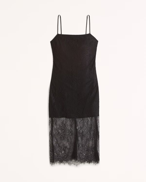 Women's Lace Squareneck Slip Midi Dress | Women's New Arrivals | Abercrombie.com | Abercrombie & Fitch (US)