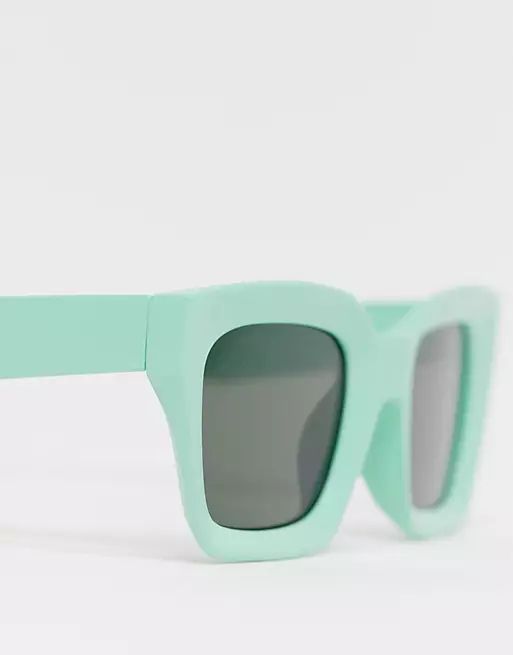 ASOS DESIGN angled square sunglasses in green | ASOS (Global)