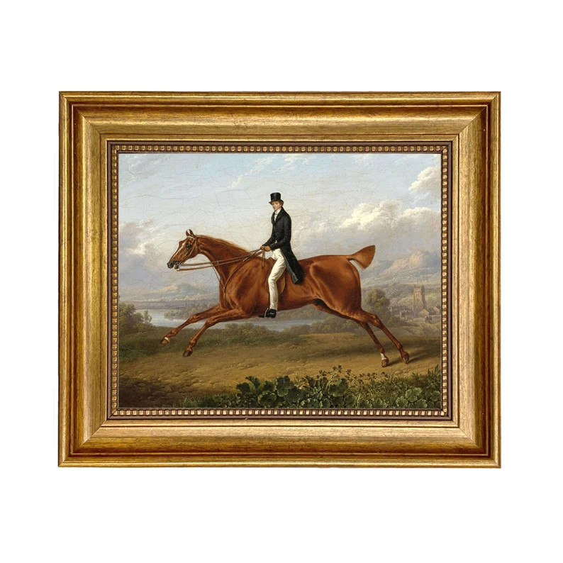 Gentleman on a Galloping Chestnut Horse Oil Painting Print on Canvas in Antiqued Gold Frame - Ets... | Etsy (US)