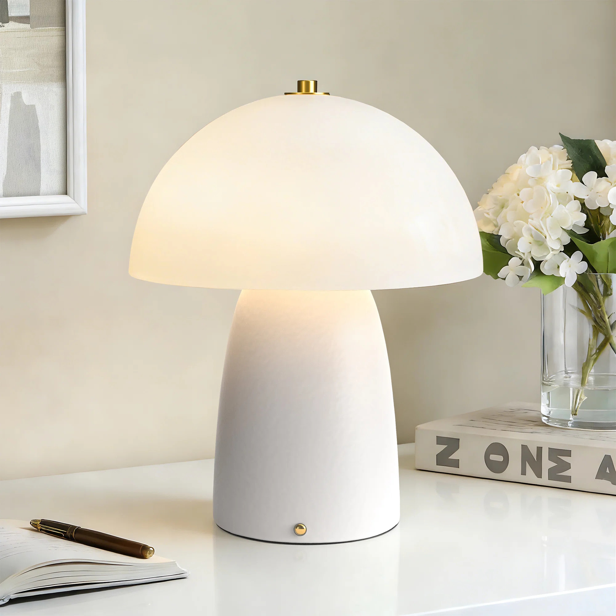 11" Modern White Mushroom Cordless Rechargeable Ceramic Table Lamp with Touch Control 3-Level Dim... | Wayfair North America