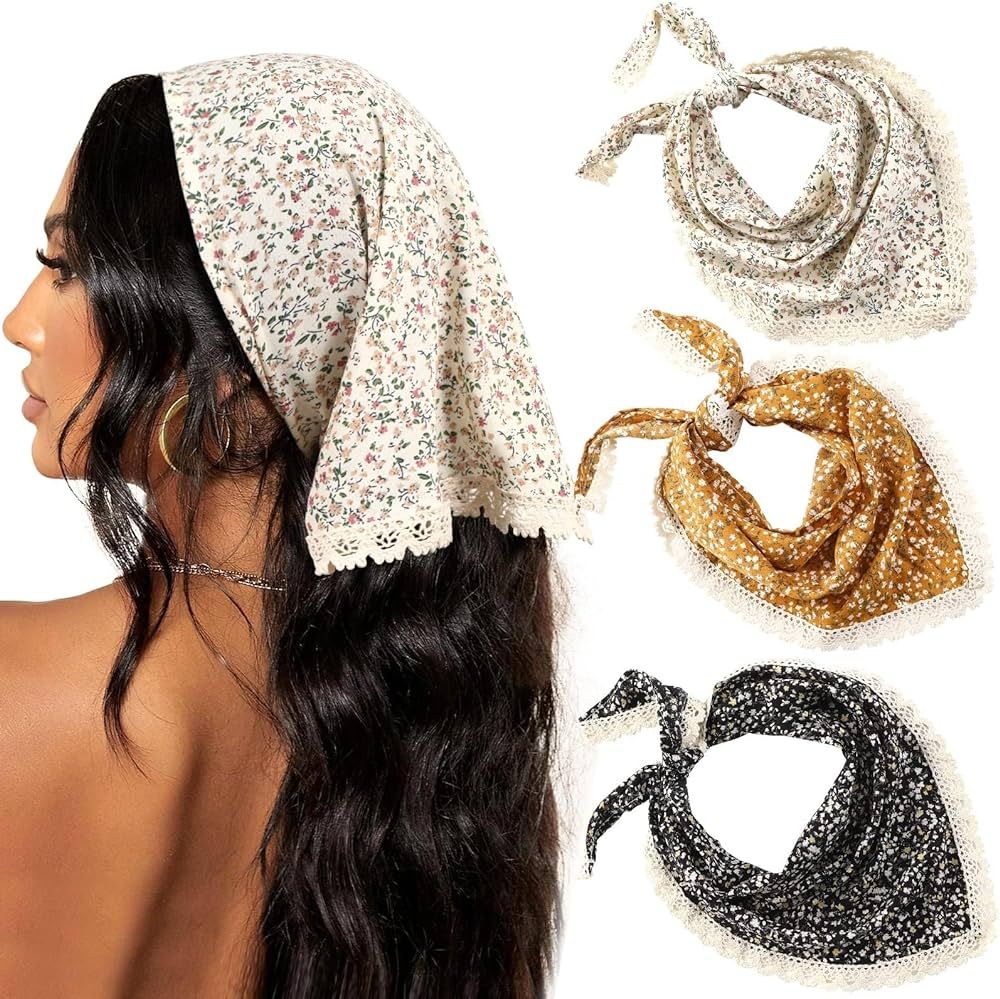 AWAYTR 3Pcs Floral Hair Bandanas Chiffon Head Kerchief for Women Girls Boho Hair Scarf Headband B... | Amazon (US)
