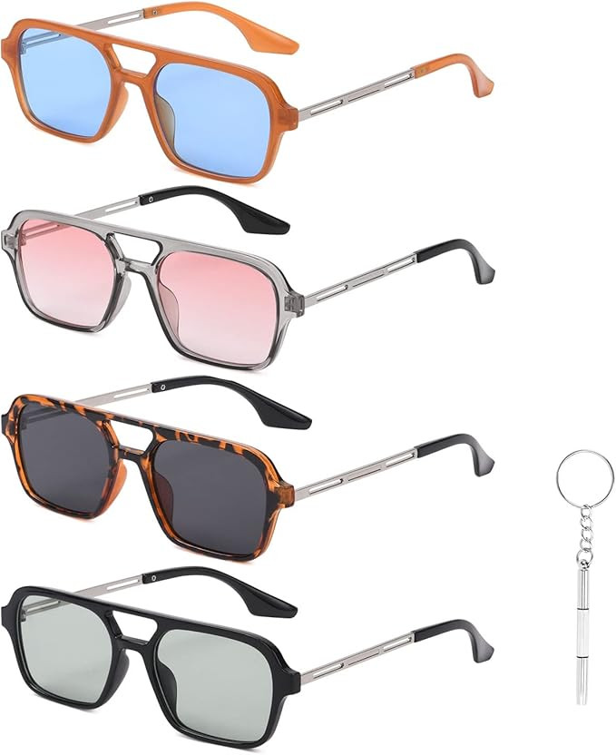 Ainiv 4 Pairs Vintage 70s Square Aviator Sunglasses for Women Men, Retro Orange Tinted Sunglasses... | Amazon (US)
