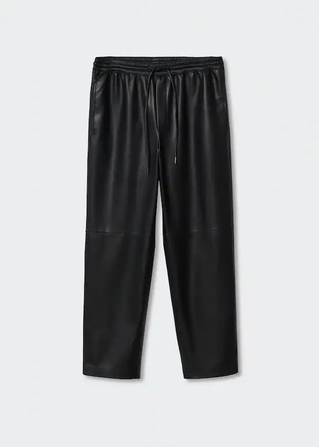 Leather-effect elastic waist trousers | MANGO (US)