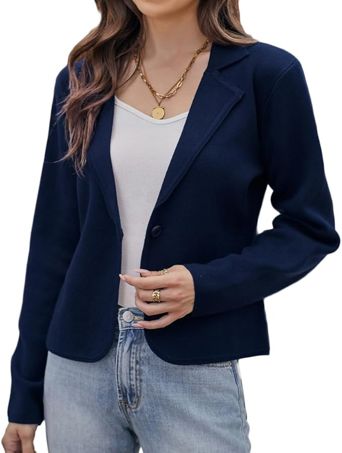 GRACE KARIN Women Sweater Blazer Casual Work Croppped Cardigan Lightweight Button Front Short Kni... | Amazon (US)