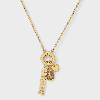 14K Gold Dipped Cubic Zirconia Football Heart and Gameday Charm Necklace - A New Day™ Gold | Target