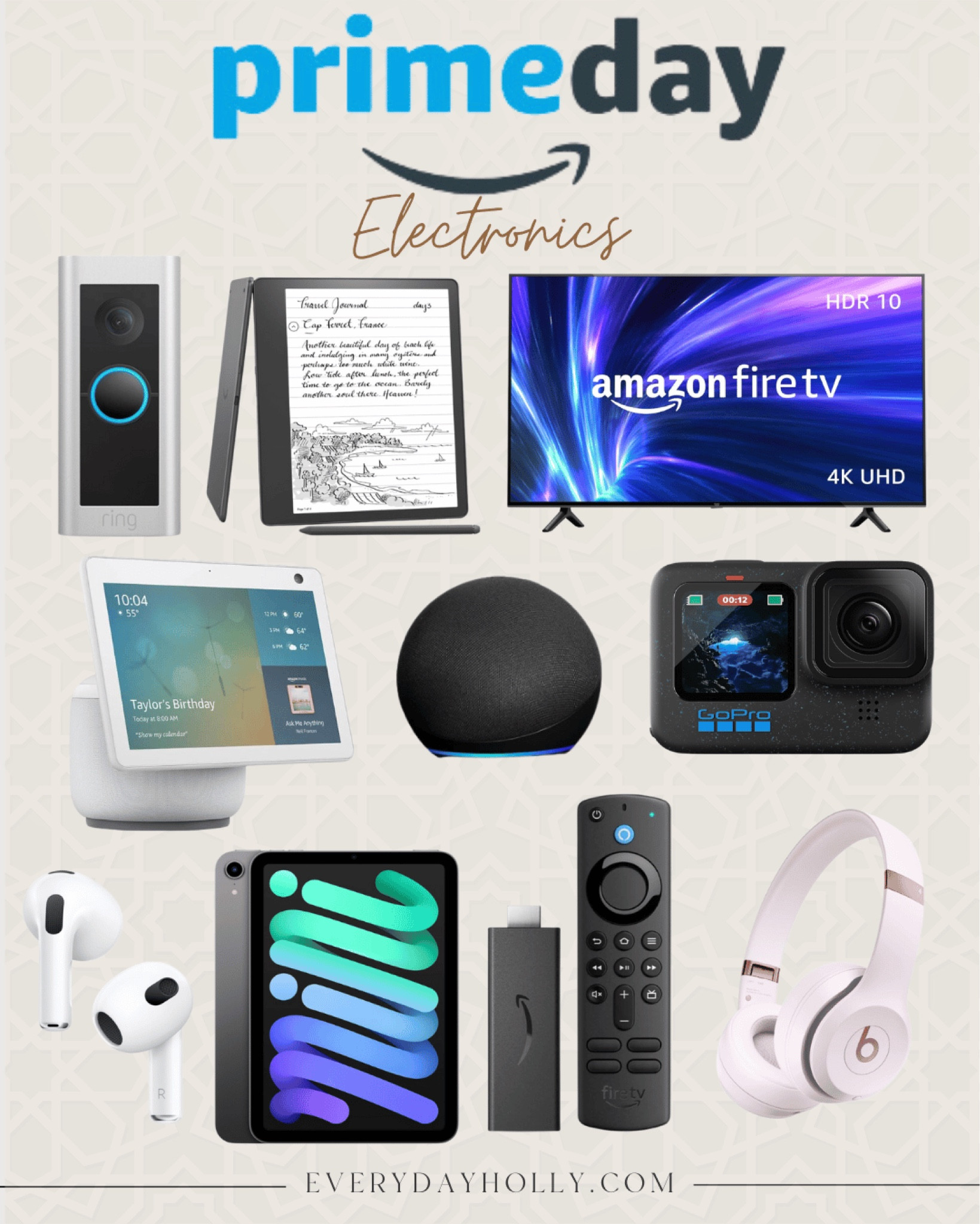 Electronics and Gadgets 

Prime Day  Amazon Prime Day  electronics  TV  tech finds  tech gadgets  headphones  iPad  Kindle  Ring  doorbell camera  EverydayHolly

#LTKSeasonal #LTKsalealert #LTKhome