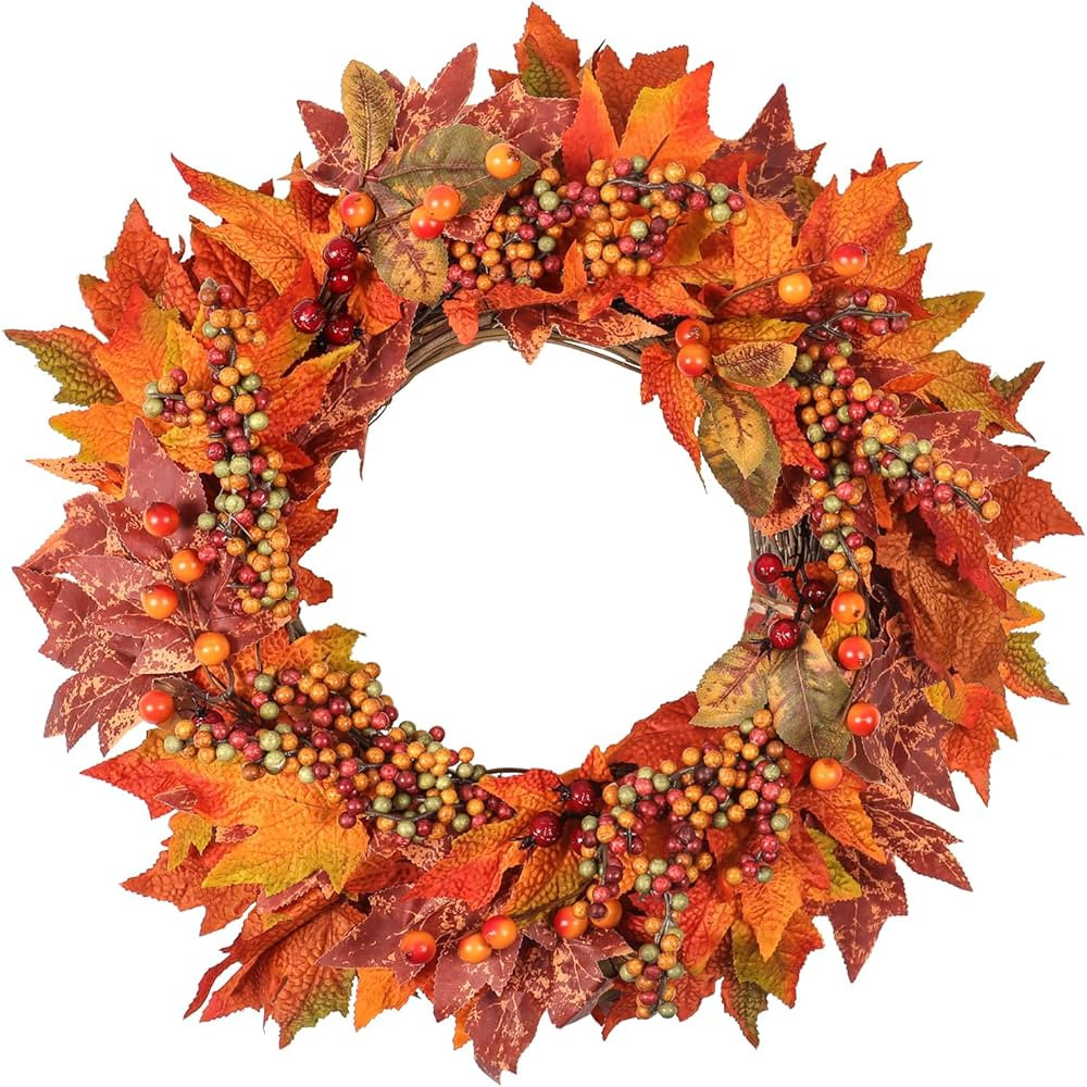 Weldomcor Fall Wreath for Front Door 20 Inch Artificial Maple Wreath with Berries Fall Decor for ... | Amazon (CA)