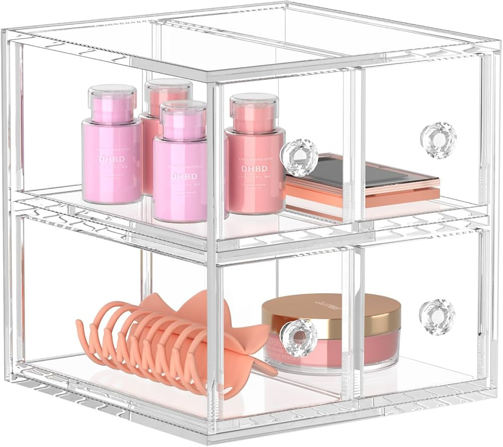 AITEE Acrylic Clear Makeup Organizer with 4 Drawers Stackable Cosmetics Storage Display Case for ... | Amazon (US)