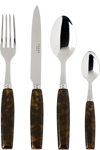 Sabre - Silver & Brown Djembe Flatware Set, 4 pcs | SSENSE
