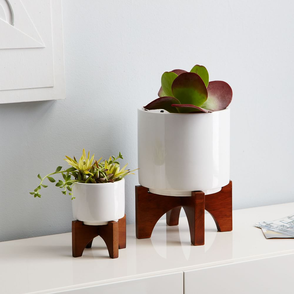 Mid-Century Turned Wood Leg Planter | West Elm (US)