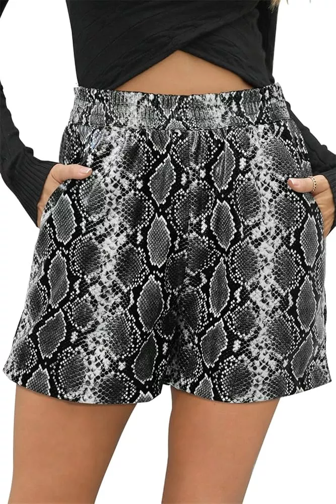 Faux Leather High Wait Snake Print Shorts