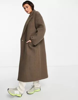ASOS DESIGN smart brushed hero dad coat in brown | ASOS (Global)