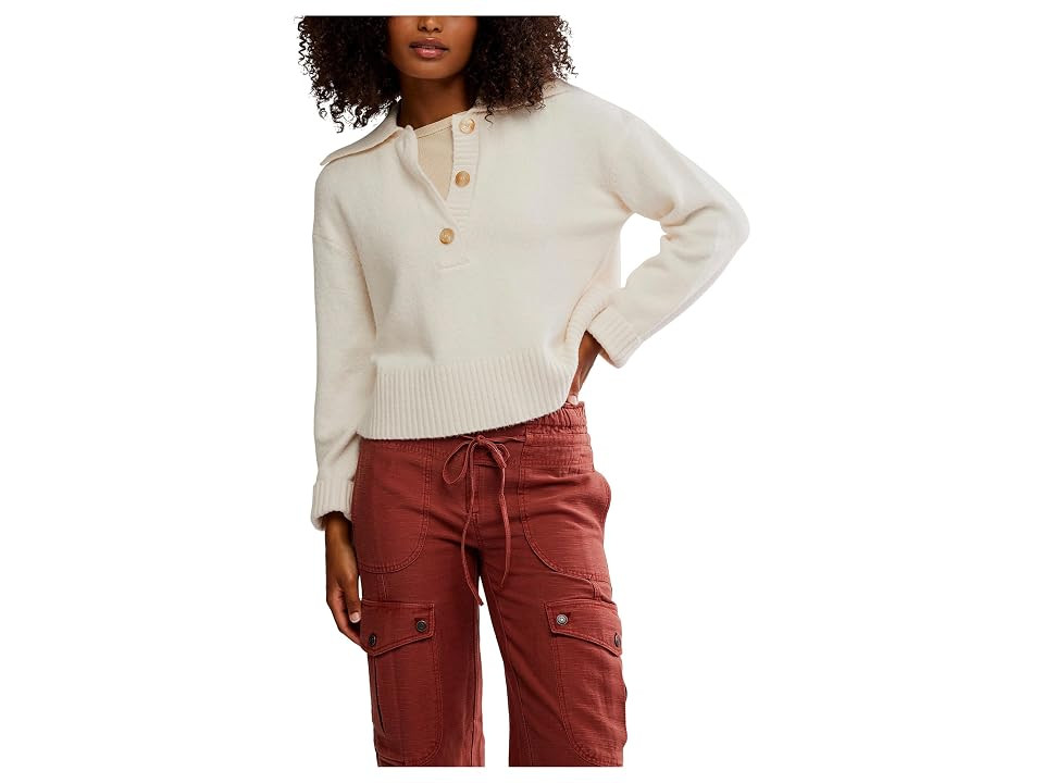 Free People Trading Up Polo Women's Sweater Ivory : SM (Women's 4-6), Cotton/Polyester/Polyamide | Zappos.com
