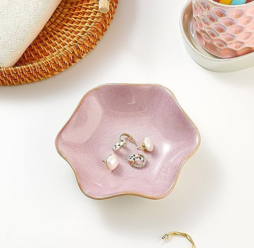 Ceramic Jewelry Dish,Ring Dish,Trinket Tray,Jewelry Tray,Key Bowl Pink Room Decor Bathroom Home D... | Amazon (US)