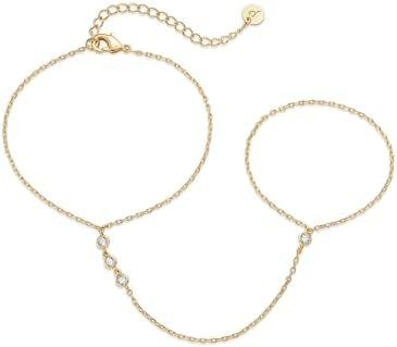 PAVOI 14K Gold Plated Hand Chains for Women - Adjustable Hand Chain Bracelet and Ring - Trendy Go... | Amazon (US)
