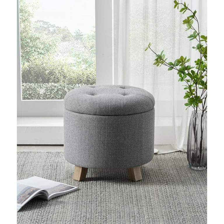 Better Homes & Gardens Round Tufted Storage Ottoman, Gray Faux Linen | Walmart (US)