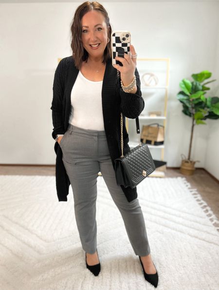 New straight pants from Walmart!  Size 14 in mine. Fit tts. Perfect for workwear. XL tank. Large duster cardigan. Size up half a size in the heels  

#LTKmidsize #LTKworkwear #LTKfindsunder50