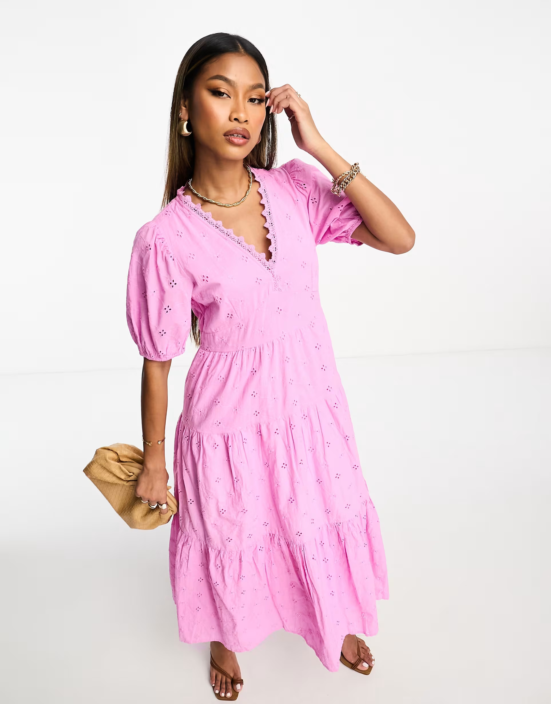 Y.A.S eyelet maxi dress in pink | ASOS (Global)