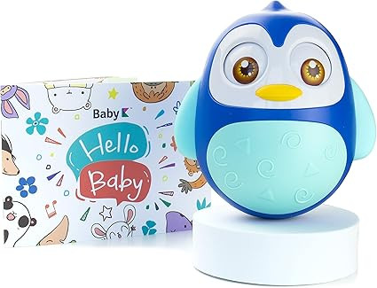BABY K Penguin Weeble Wobble Toys (Blue) - Tummy Time Wobbler for Montessori Babies - Musical Rol... | Amazon (US)
