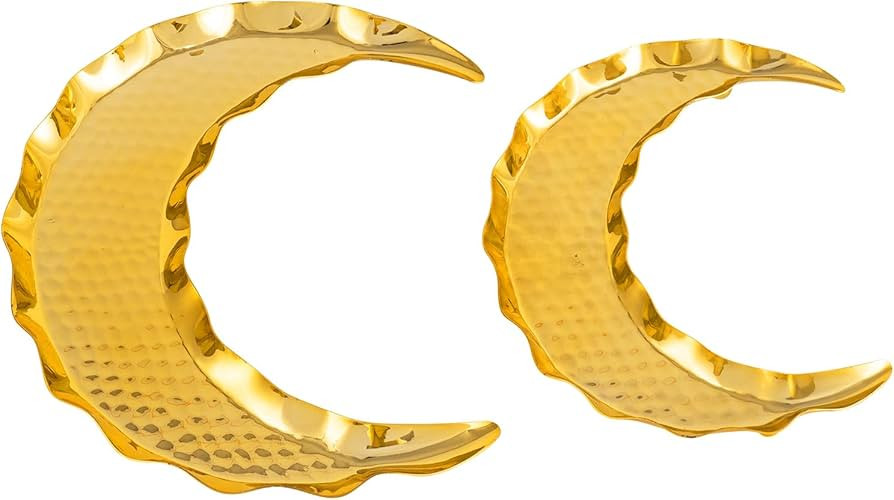 caiydramy 2 Pcs Metal Ramadan Serving Trays, Gold Eid Mubarak Date Holder Food Plates Serving Dis... | Amazon (US)