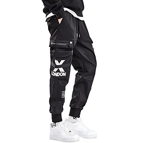 XYXIONGMAO Men's Functional Black Cargo Tactical Overalls Pants Techwear Streetwear Trousers Hip Hop Sweatpants Track Joggers Cargo Pants for Men(Black,L) | Amazon (US)