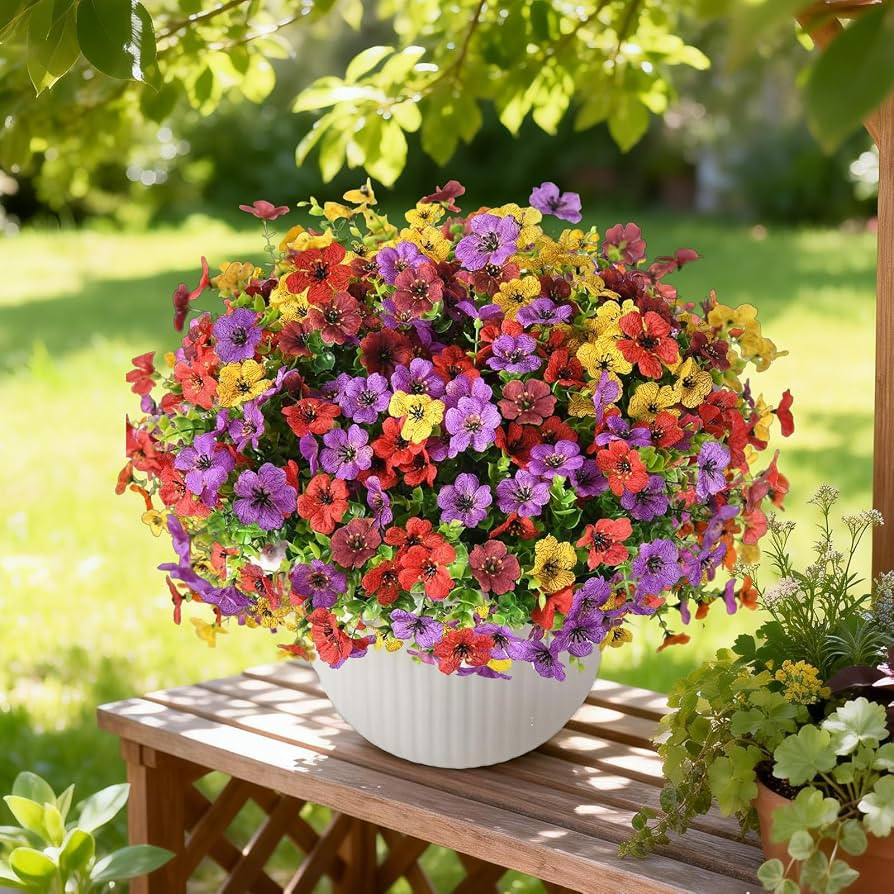 Artificial Flowers for Outdoors, 12 Bundles Fake Daisy Flowers Spring Decor, UV Resistant Faux Fl... | Amazon (US)