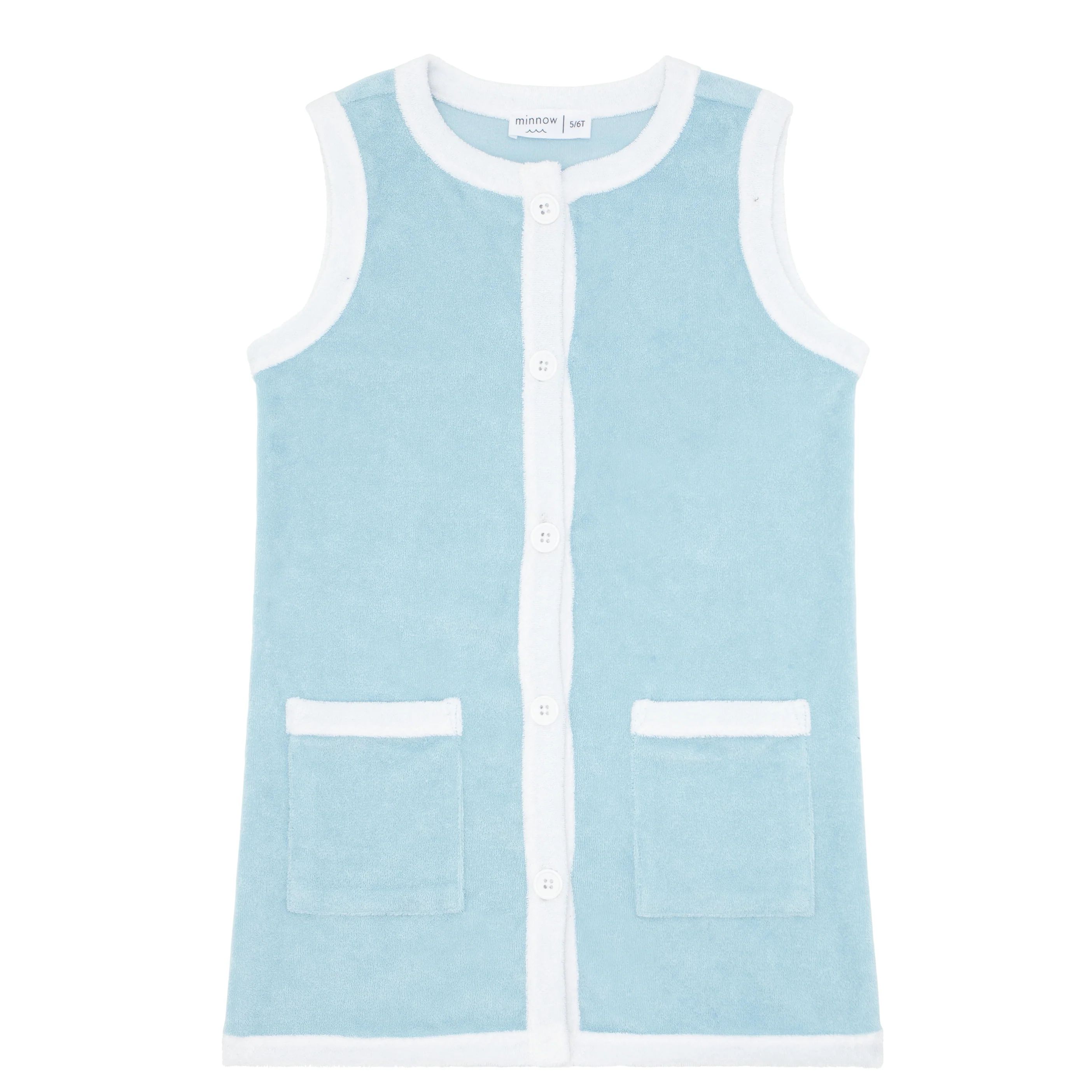 girls pacific blue french terry sleeveless button down dress | minnow