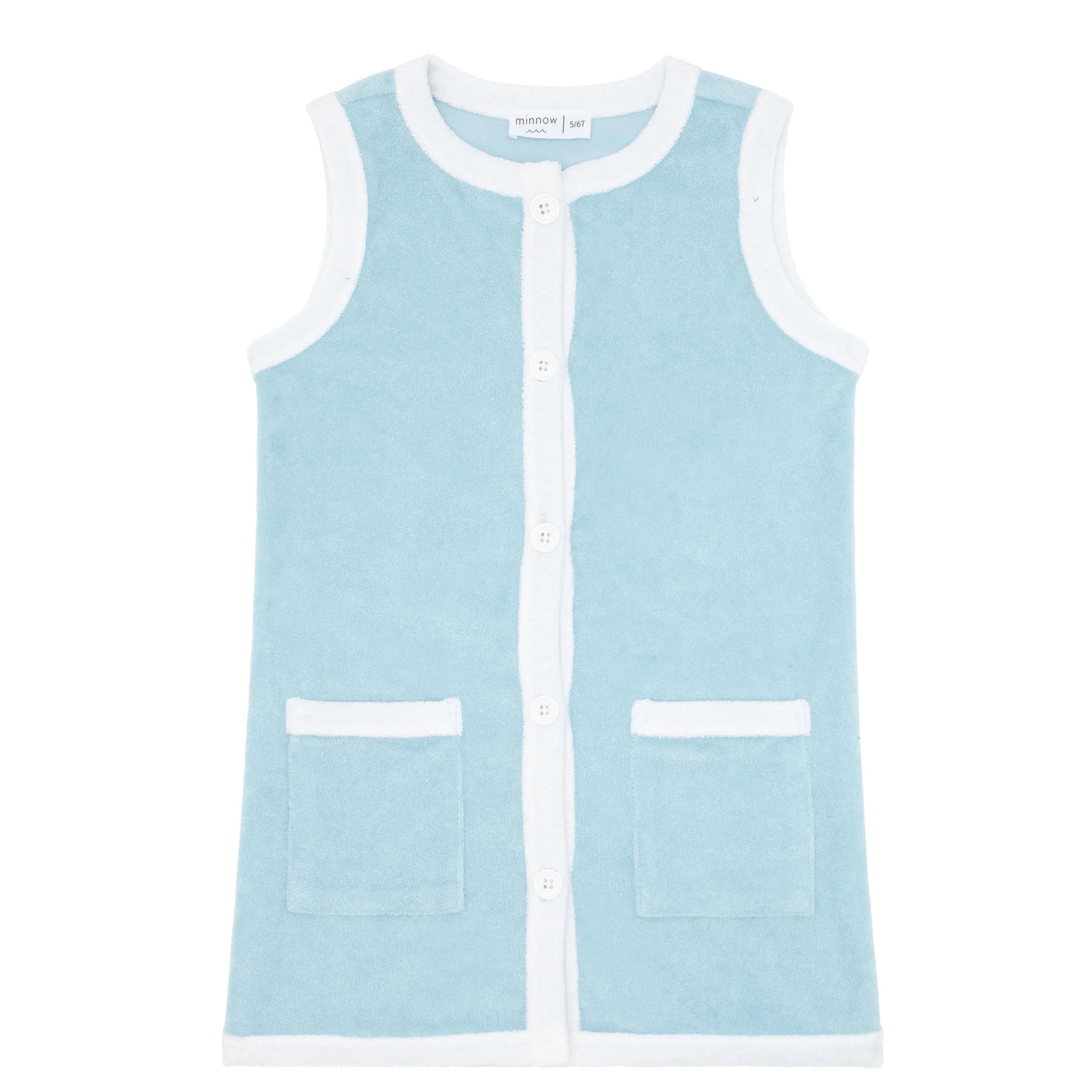 girls pacific blue french terry sleeveless button down dress | minnow