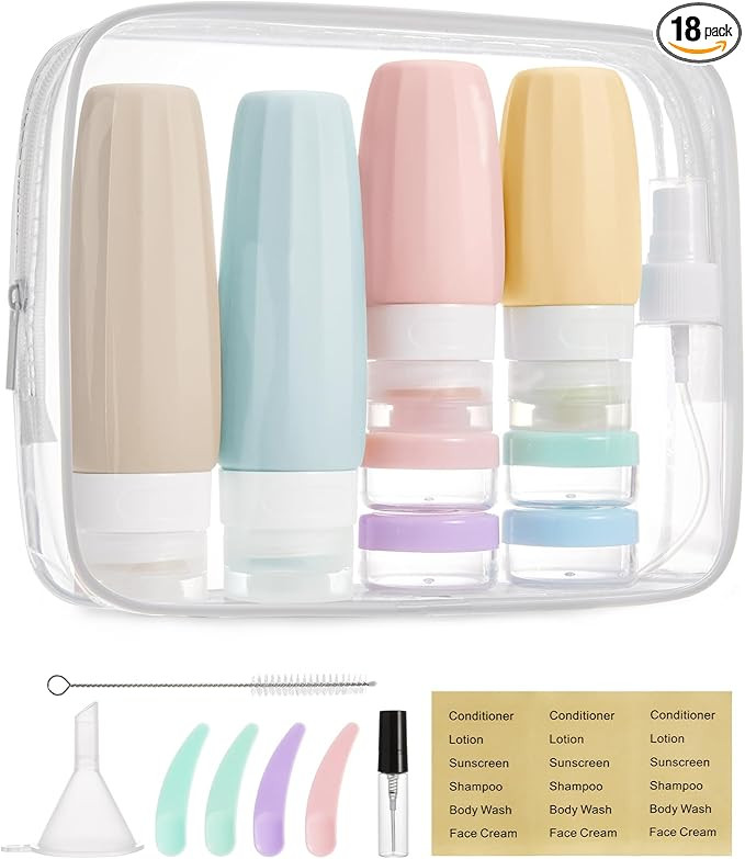 BAGSMART 18 Pack TSA Approved Travel Bottles for Toiletries, Leak Proof Silicone Travel Size Cont... | Amazon (US)