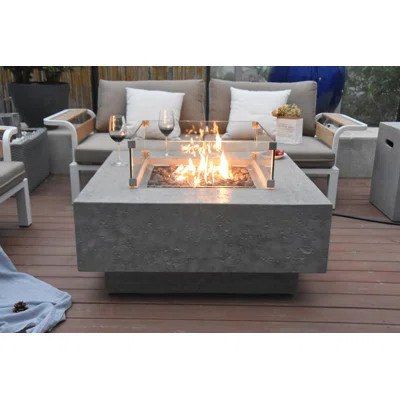 Manhattan 36" Outdoor Concrete Fire Table 45,000 BTU - Includes Lava Rocks & PVC Cover | Wayfair North America