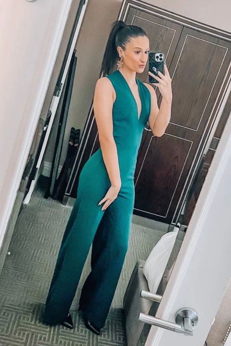 This green jumpsuit is sexy and fun! Jumpsuit wedding. Clubbing outfit. Vegas outfit. Jumpsuit dinner outfit. 

#LTKunder100