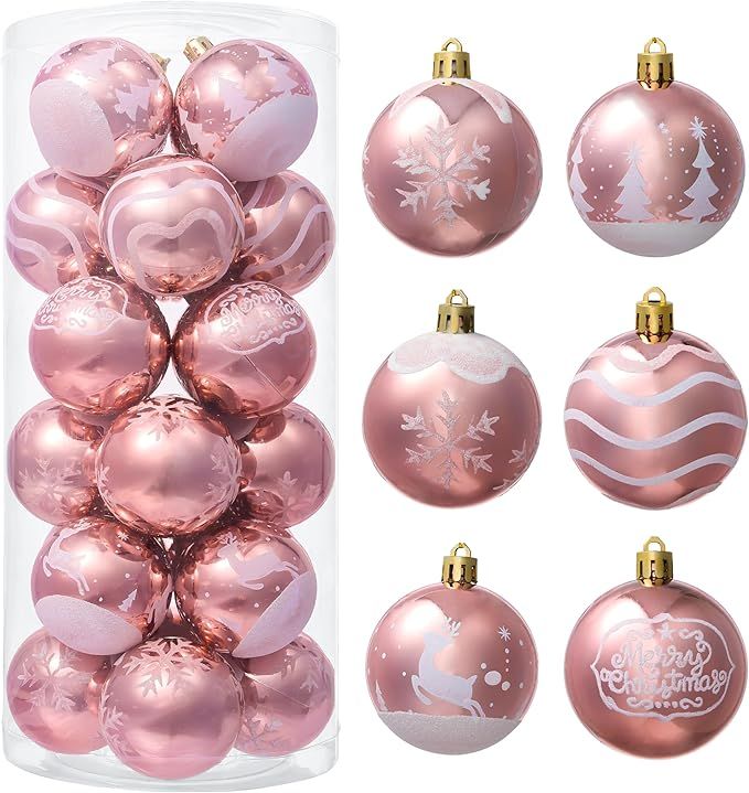 Joiedomi 24 Pcs 2.3” Deluxe Christmas Rose Gold Ball Ornaments, Christmas Tree Decoration, Shat... | Amazon (US)