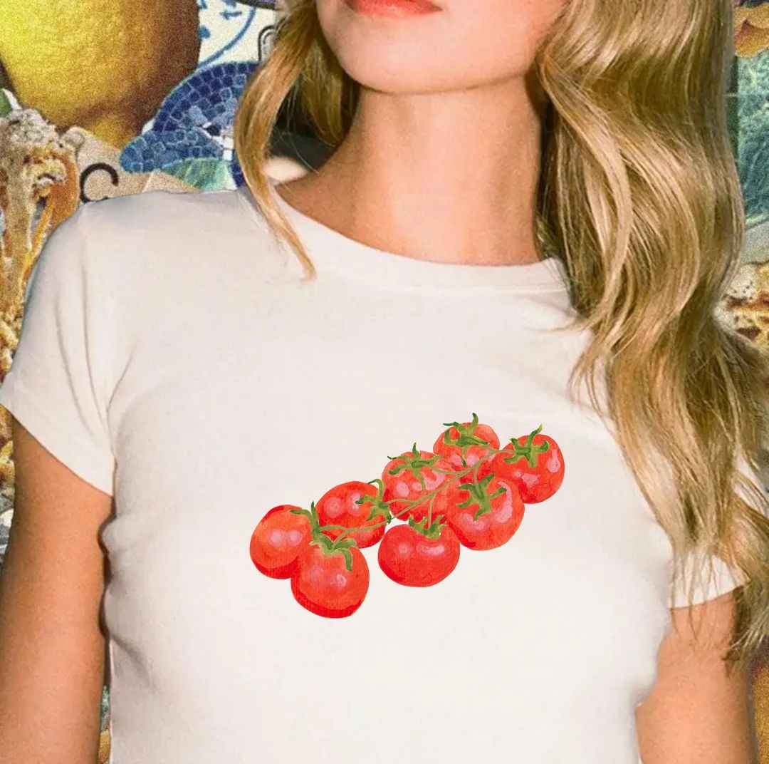 Tomato Baby Tee, Tomato Shirt, Painted Tomatoes 90s Baby Tee, Italian Girl Summer Coquette Baby T... | Etsy (US)