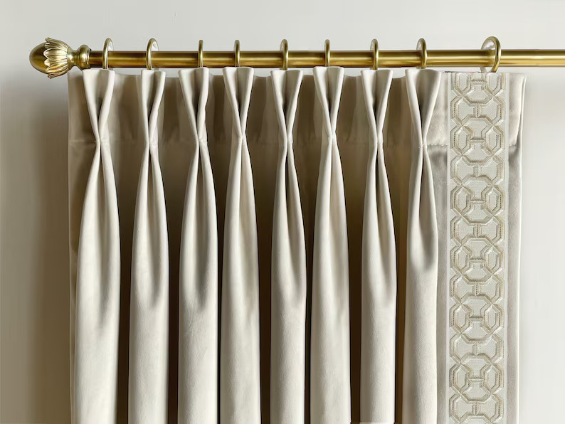 Beige Velvet Curtain Panels With Trims Beautiful Custom - Etsy | Etsy (US)