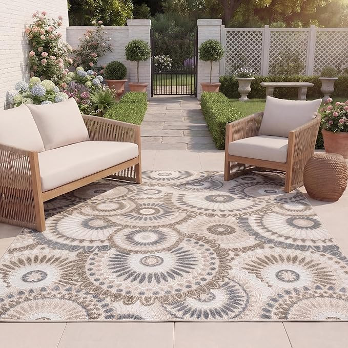 SAFAVIEH Washable Rug Outdoor Cabana Collection - 8' x 10', Grey & Ivory, Non-Shedding & Easy to ... | Amazon (US)