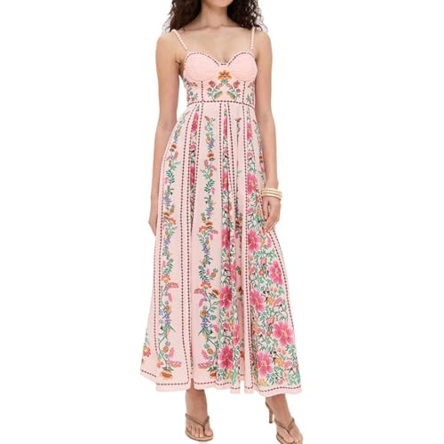 Floral Linen Dress for Women Elegant A Line Spaghetti Strap High Waist Backless Boho Maxi Dress L... | Amazon (US)