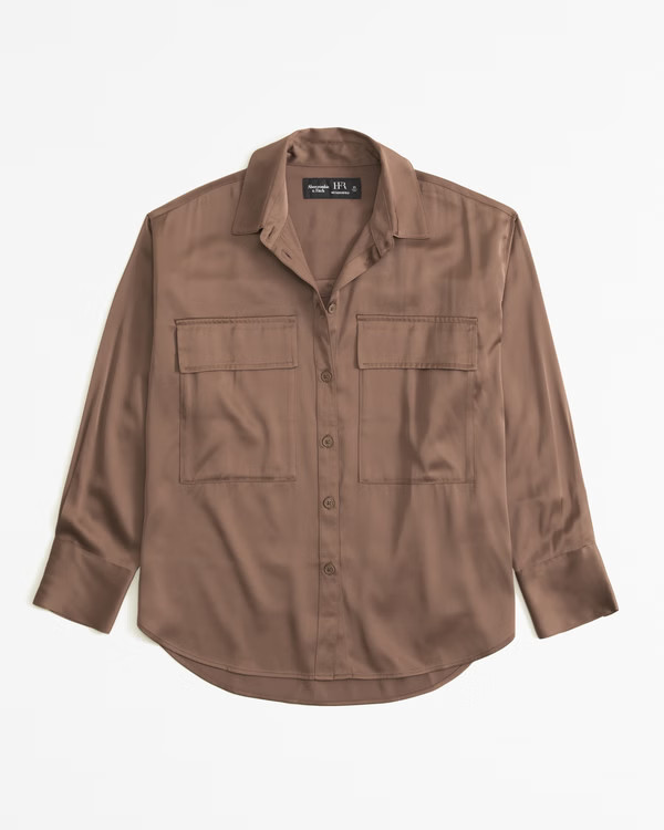 Women's Oversized Satin Button-Up Shirt | Women's New Arrivals | Abercrombie.com | Abercrombie & Fitch (US)