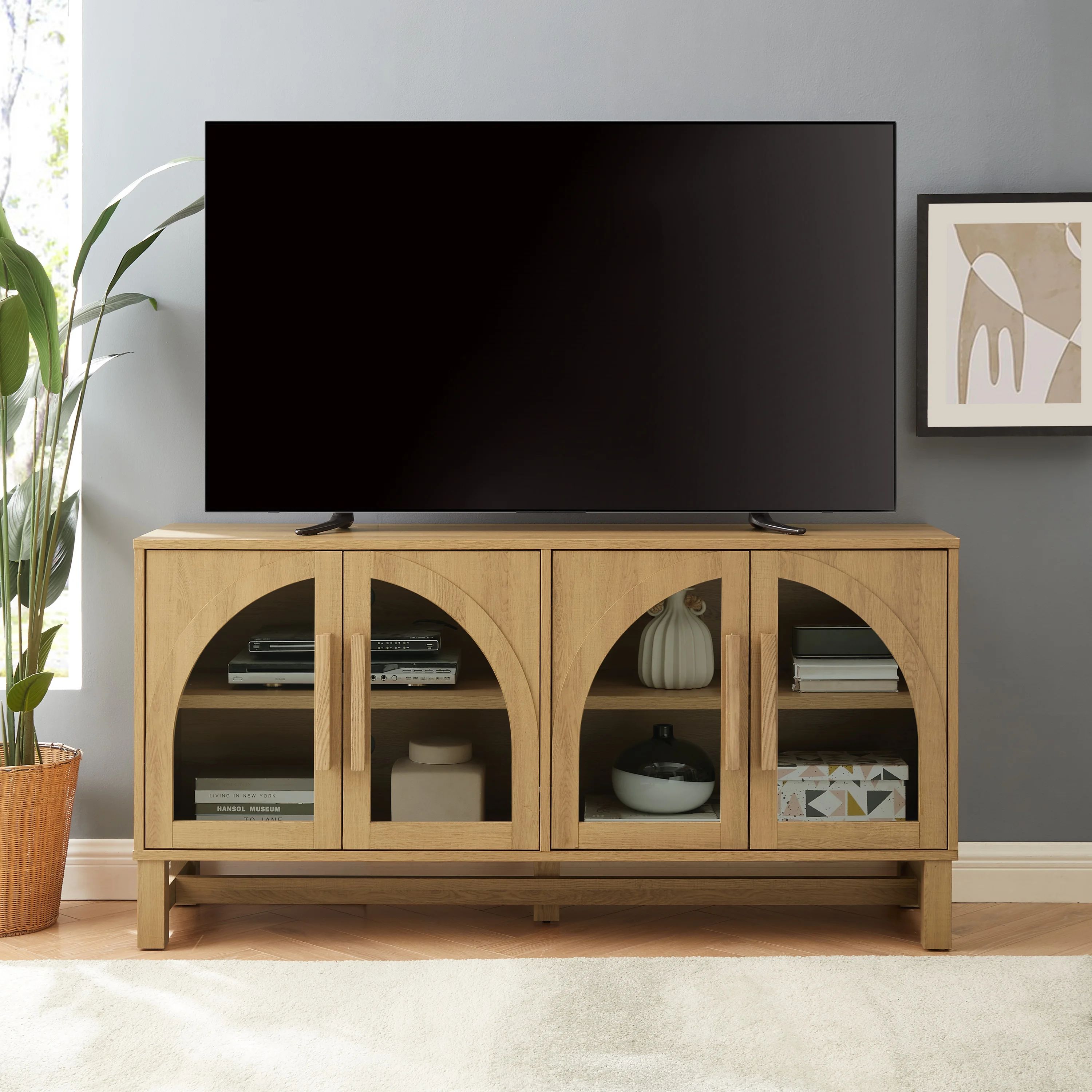 Better Homes & Gardens Juliet Arc TV Stand for TVs up to 65",  Light Honey Finish | Walmart (US)