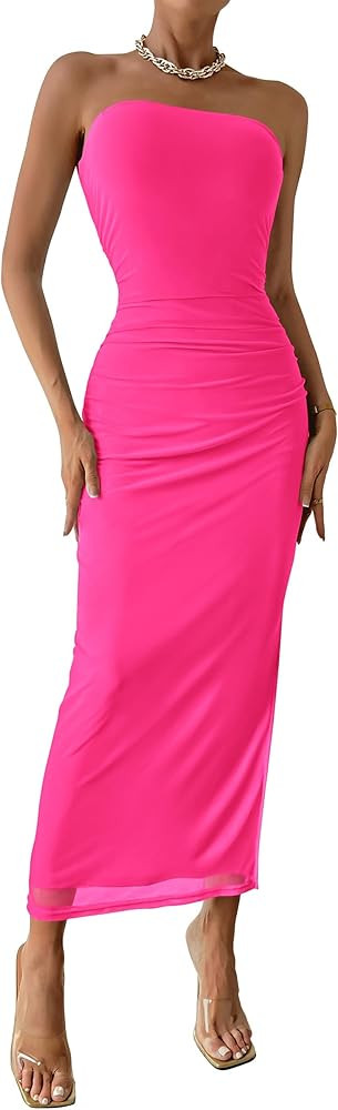 PRETTYGARDEN Women's Summer Maxi Bodycon Dresses Strapless Tube Top Printed Long Party Club Slit ... | Amazon (US)