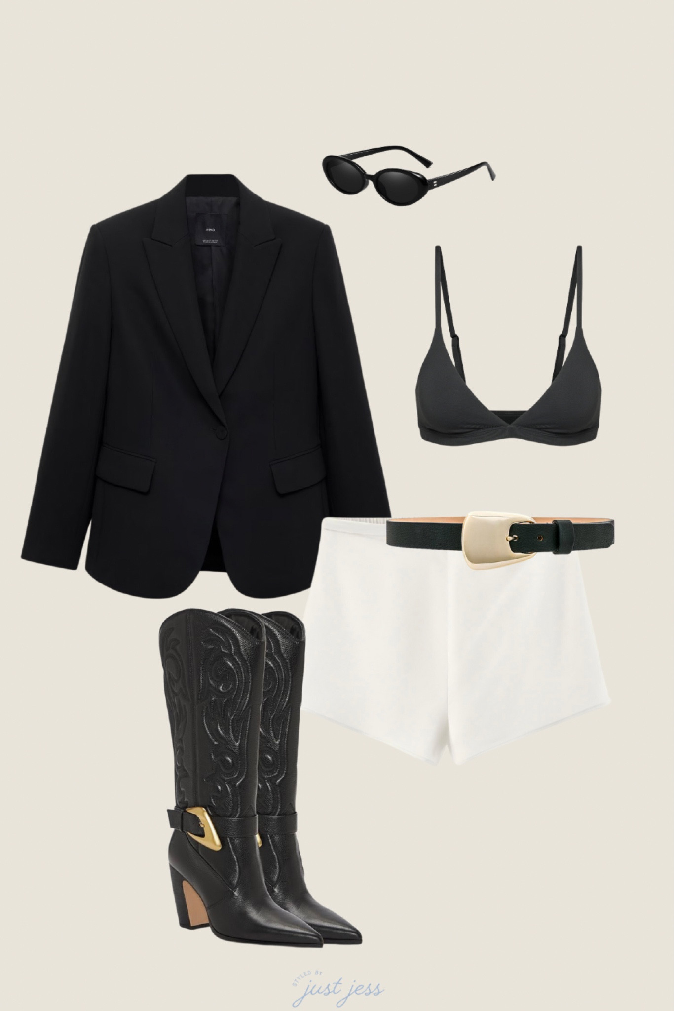 chic dinner outfit featuring cowboy boots styled with Zara mini shorts and a blazer! 

#LTKStyleTip #LTKParties