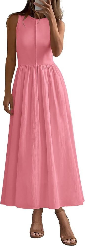 PRETTYGARDEN Women Maxi Dresses 2025 Summer Casual Sleeveless Patchwork Knit Tank Dress Flowy Bea... | Amazon (US)