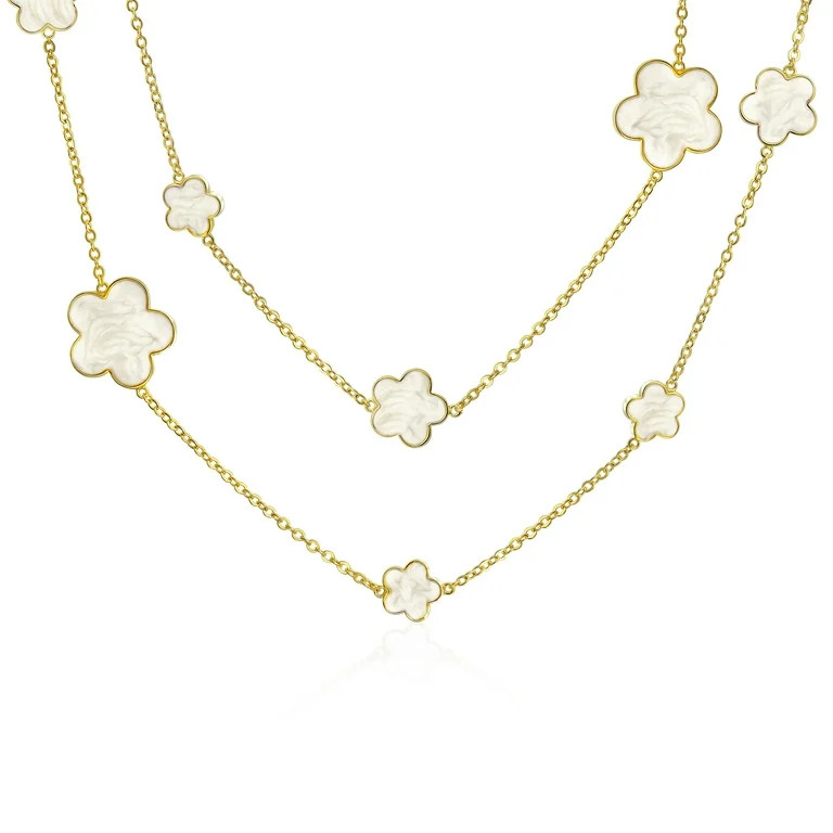Bling Jewelry Womens Fashion Long Double Wrap Strand Off White Enamel Flower Clover Necklace Gold... | Walmart (US)