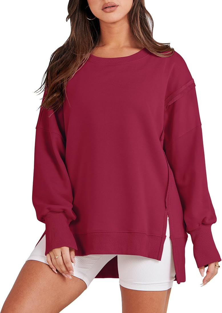 ANRABESS Women's Oversized Sweatshirt Crew Neck Long Sleeve Casual Slit Pullover Top Fall 2025 Te... | Amazon (US)