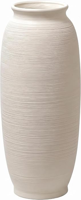 Rustic Tall Vase Cream White Horizontal Ribbed Flower Vase for Pampas Grass | Amazon (US)