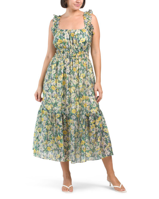Printed Square Neck Smocked Waist Dress | TJ Maxx