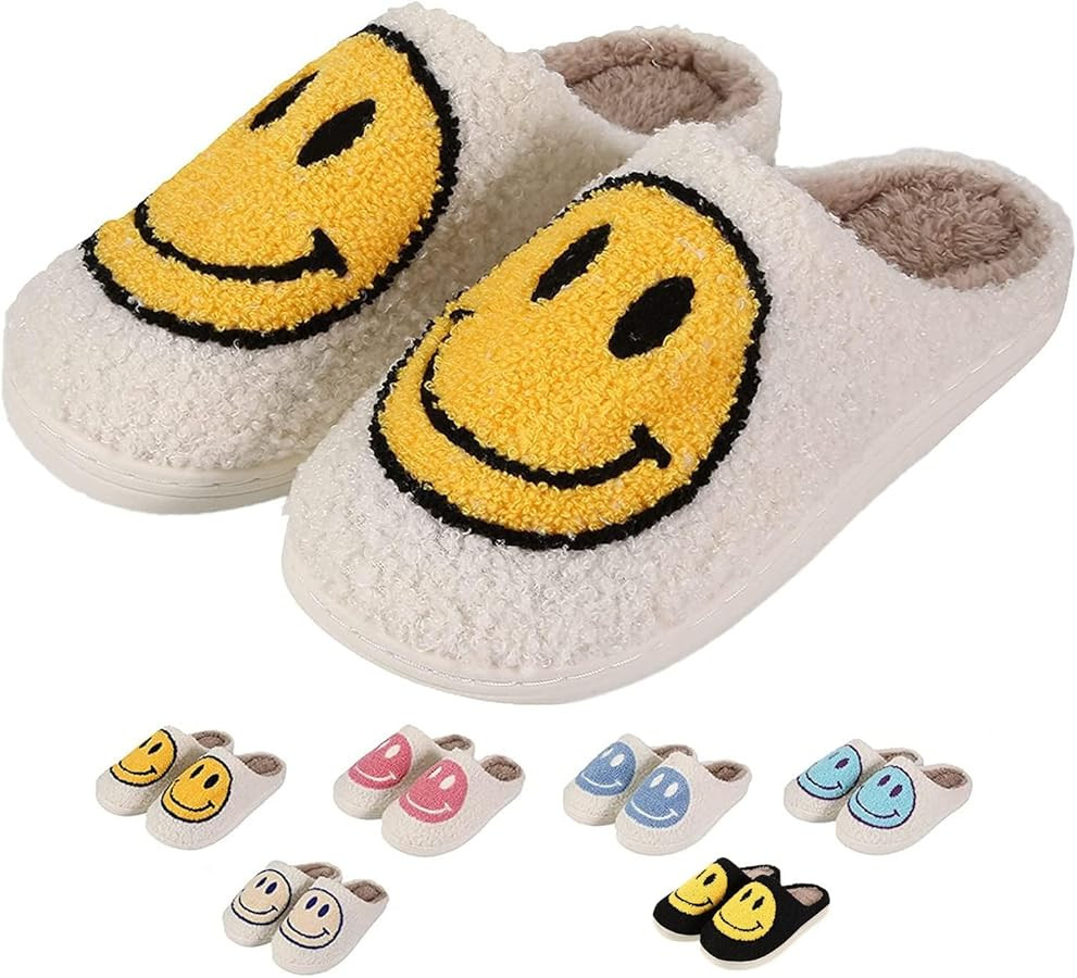Retro Fuzzy Face Slippers for Women men， Womens Girls Cute Yellow the Lable Face House Slippers... | Amazon (US)