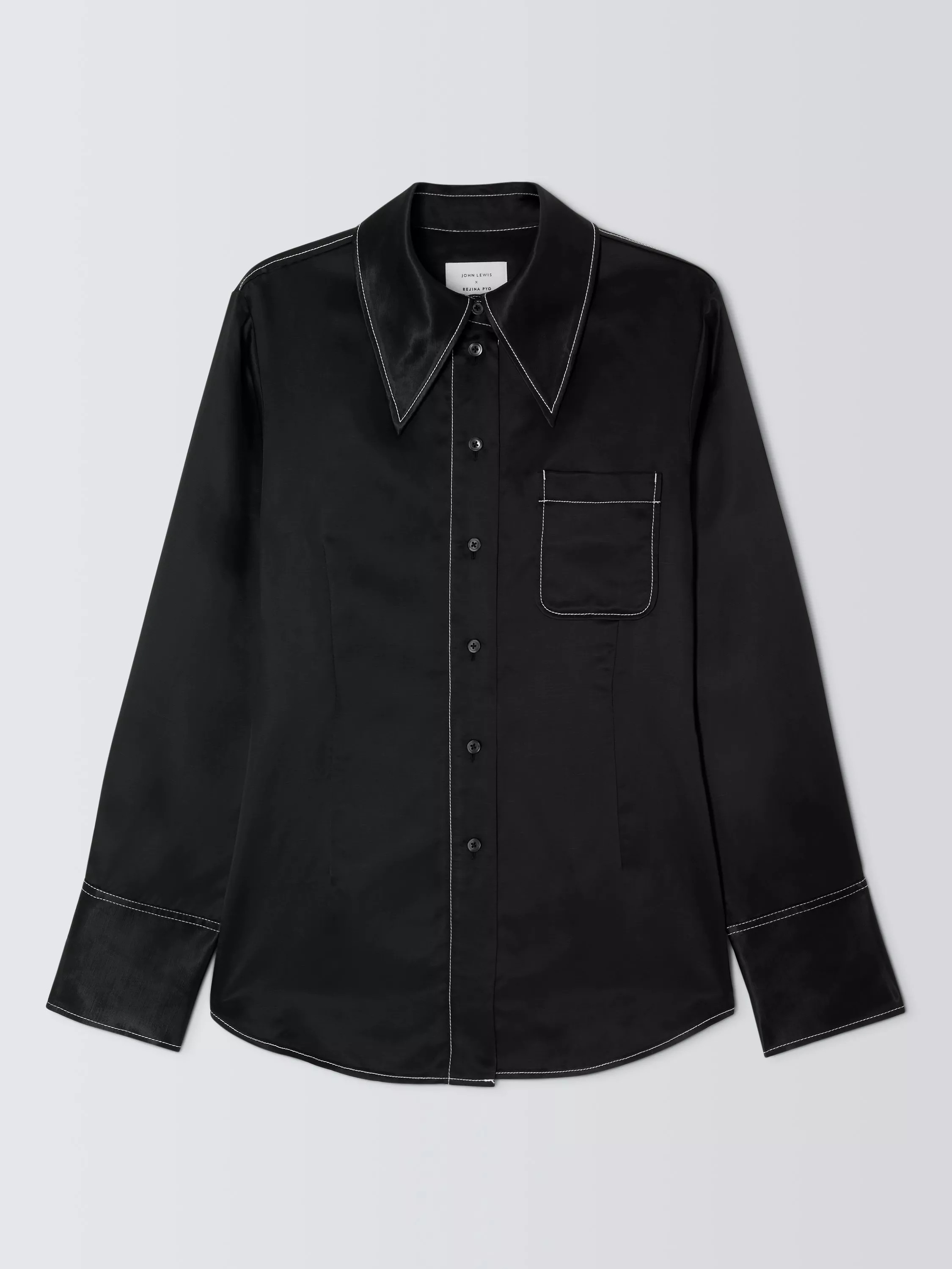 Satin Contrast Stitch Detail Shirt, Black | John Lewis (UK)